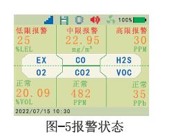 便攜式六合一氣體檢測儀報(bào)警狀態(tài)
